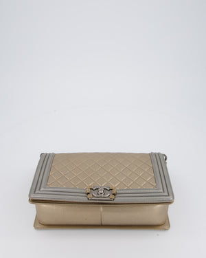 Chanel Metallic Gold and Silver Medium Boy Bag in Quilted Lambskin Leather with Silver Hardware