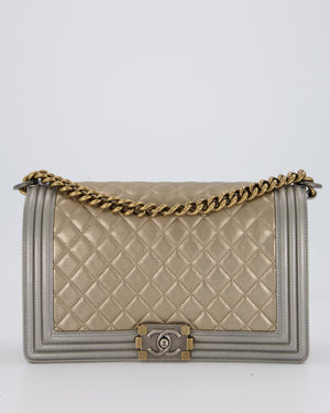 Chanel Metallic Gold and Silver Medium Boy Bag in Quilted Lambskin Leather with Silver Hardware