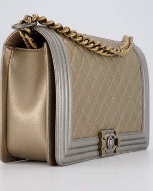 Chanel Metallic Gold and Silver Medium Boy Bag in Quilted Lambskin Leather with Silver Hardware