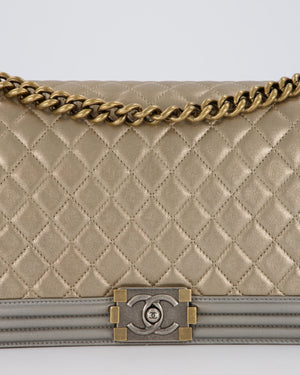 Chanel Metallic Gold and Silver Medium Boy Bag in Quilted Lambskin Leather with Silver Hardware