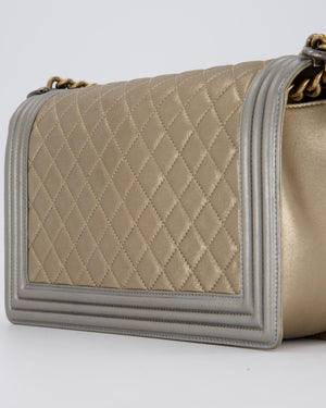 Chanel Metallic Gold and Silver Medium Boy Bag in Quilted Lambskin Leather with Silver Hardware