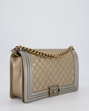 Chanel Metallic Gold and Silver Medium Boy Bag in Quilted Lambskin Leather with Silver Hardware