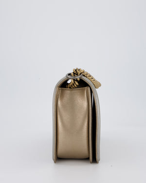 Chanel Metallic Gold and Silver Medium Boy Bag in Quilted Lambskin Leather with Silver Hardware