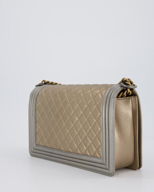 Chanel Metallic Gold and Silver Medium Boy Bag in Quilted Lambskin Leather with Silver Hardware
