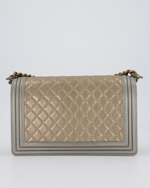 Chanel Metallic Gold and Silver Medium Boy Bag in Quilted Lambskin Leather with Silver Hardware
