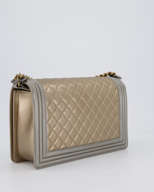 Chanel Metallic Gold and Silver Medium Boy Bag in Quilted Lambskin Leather with Silver Hardware