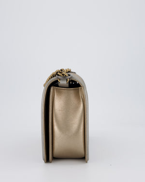 Chanel Metallic Gold and Silver Medium Boy Bag in Quilted Lambskin Leather with Silver Hardware