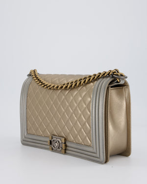 Chanel Metallic Gold and Silver Medium Boy Bag in Quilted Lambskin Leather with Silver Hardware
