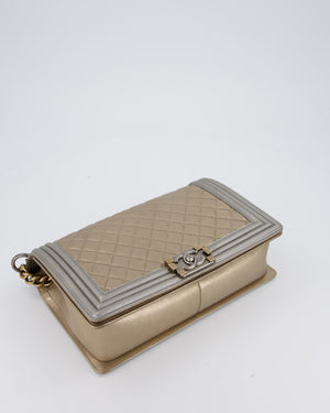 Chanel Metallic Gold and Silver Medium Boy Bag in Quilted Lambskin Leather with Silver Hardware