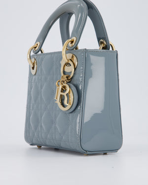 Christian Dior Cloudy Blue Mini Lady Dior Bag in Patent Leather With Gold Hardware