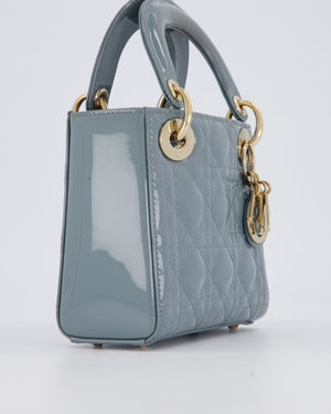 Christian Dior Cloudy Blue Mini Lady Dior Bag in Patent Leather With Gold Hardware