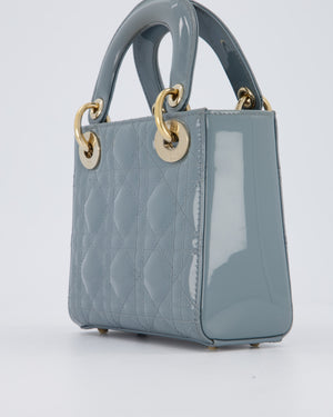Christian Dior Cloudy Blue Mini Lady Dior Bag in Patent Leather With Gold Hardware