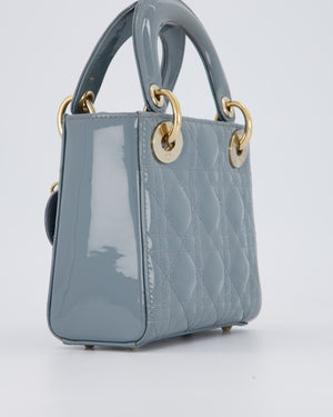 Christian Dior Cloudy Blue Mini Lady Dior Bag in Patent Leather With Gold Hardware
