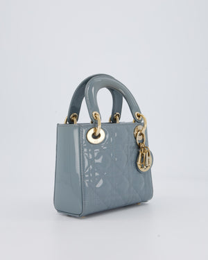 Christian Dior Cloudy Blue Mini Lady Dior Bag in Patent Leather With Gold Hardware