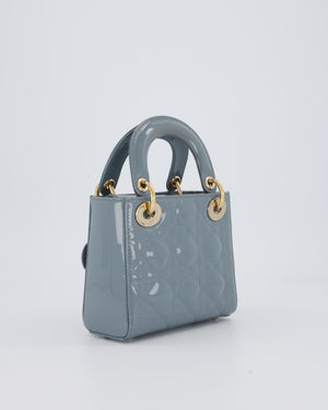 Christian Dior Cloudy Blue Mini Lady Dior Bag in Patent Leather With Gold Hardware