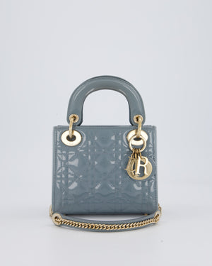 Christian Dior Cloudy Blue Mini Lady Dior Bag in Patent Leather With Gold Hardware