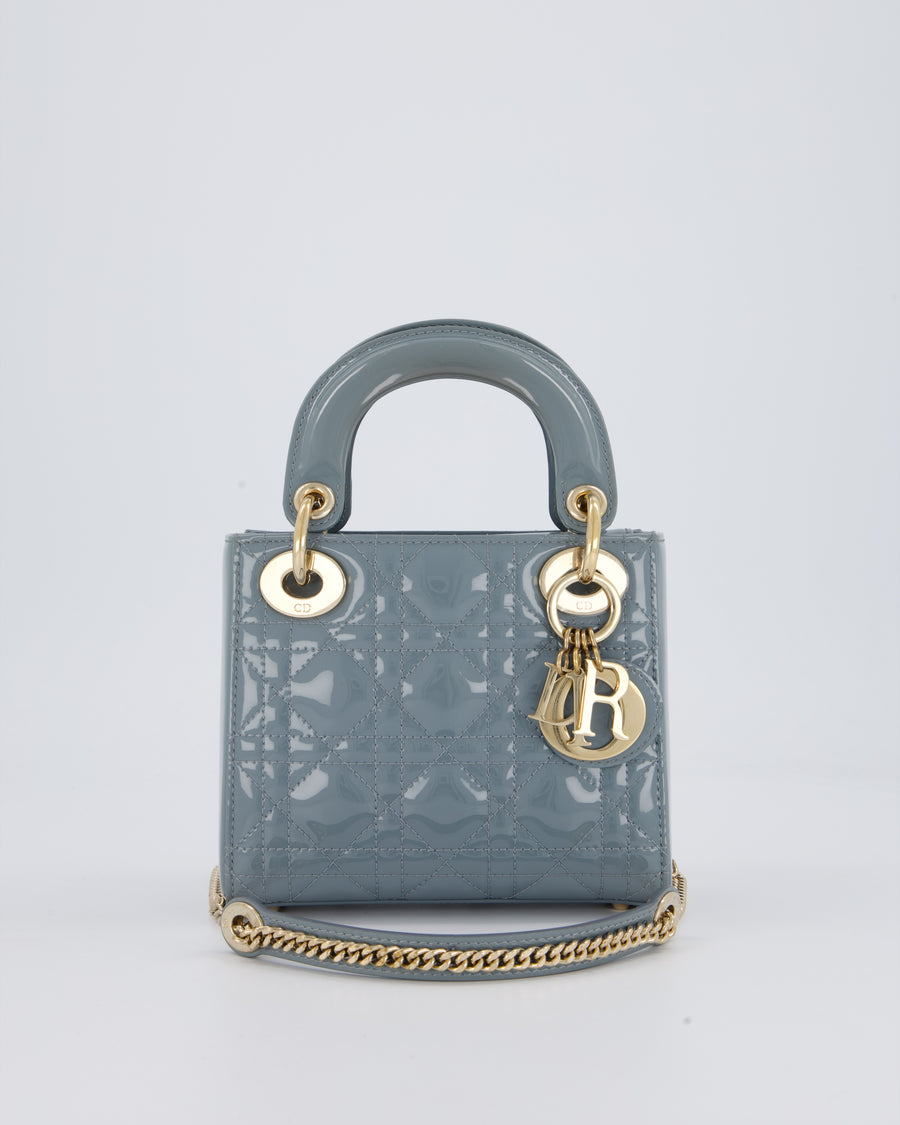 Christian Dior Cloudy Blue Mini Lady Dior Bag in Patent Leather With Gold Hardware