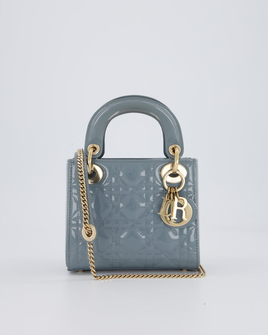 Christian Dior Cloudy Blue Mini Lady Dior Bag in Patent Leather With Gold Hardware