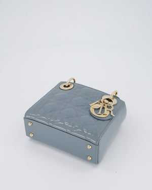 Christian Dior Cloudy Blue Mini Lady Dior Bag in Patent Leather With Gold Hardware