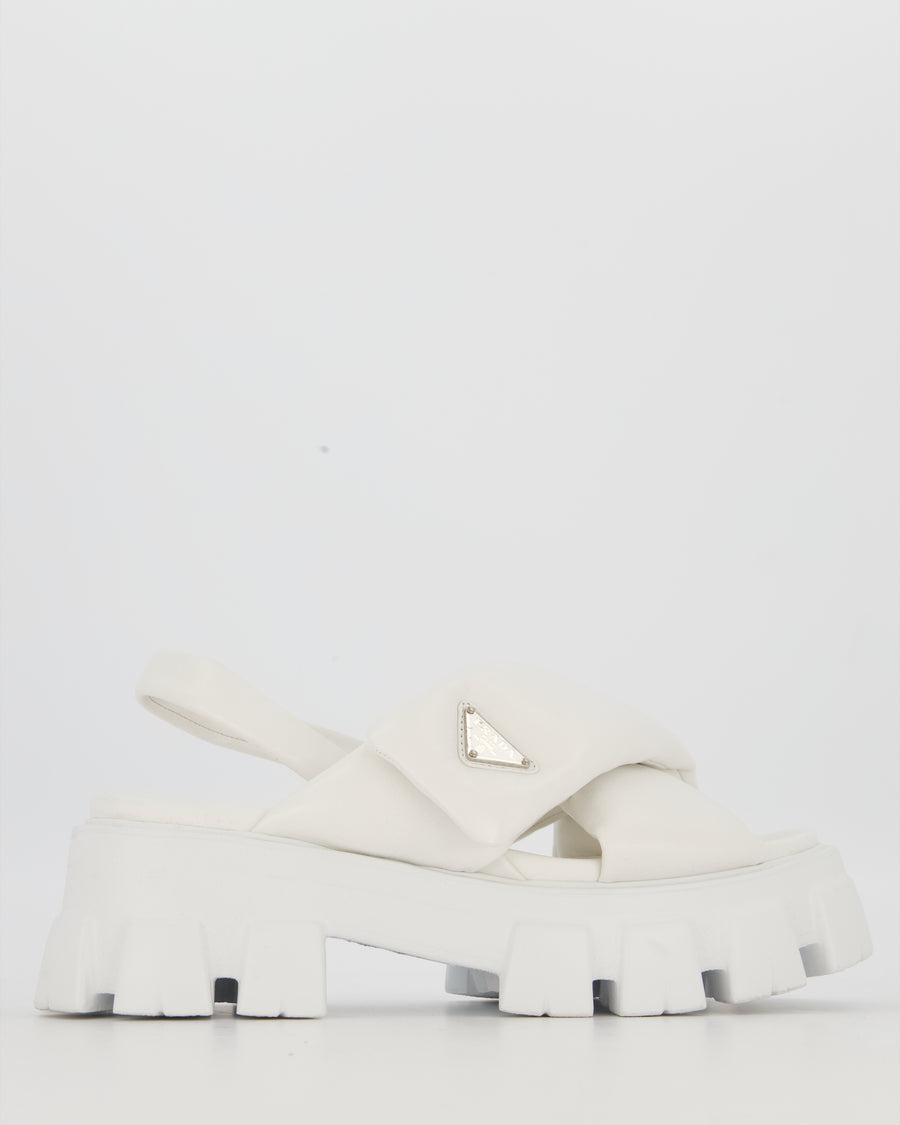 Prada White Platform Monolith Sandals In Padded Nappa Leather Size EU 41.5