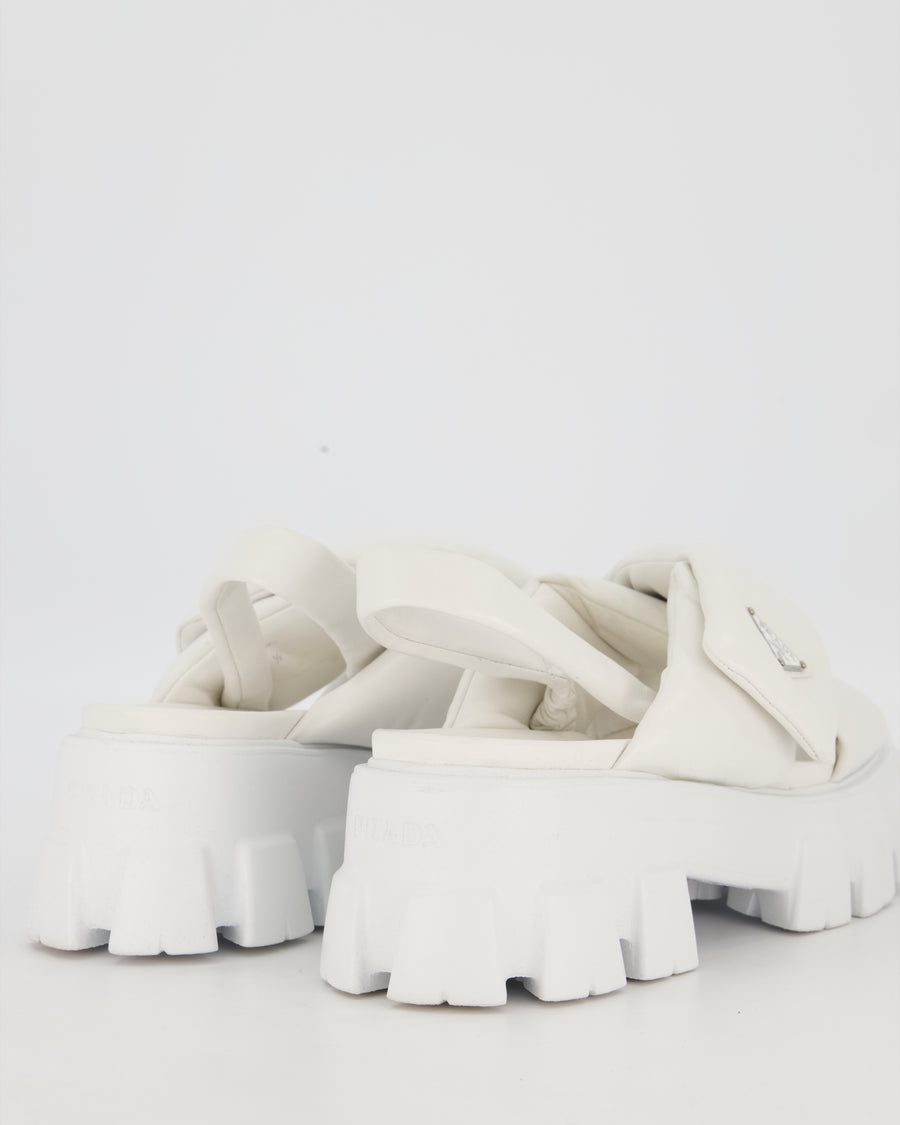 Prada White Platform Monolith Sandals In Padded Nappa Leather Size EU 41.5