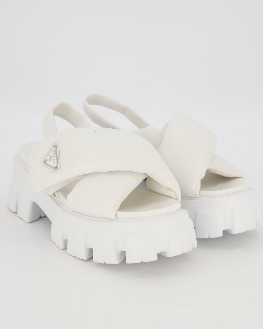 Prada White Platform Monolith Sandals In Padded Nappa Leather Size EU 41.5