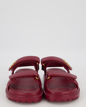 Christian Dior Dioract Dad Sandals in Burgundy Lambskin with Brushed Gold Logo Size EU 41.5