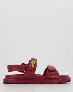 Christian Dior Dioract Dad Sandals in Burgundy Lambskin with Brushed Gold Logo Size EU 41.5