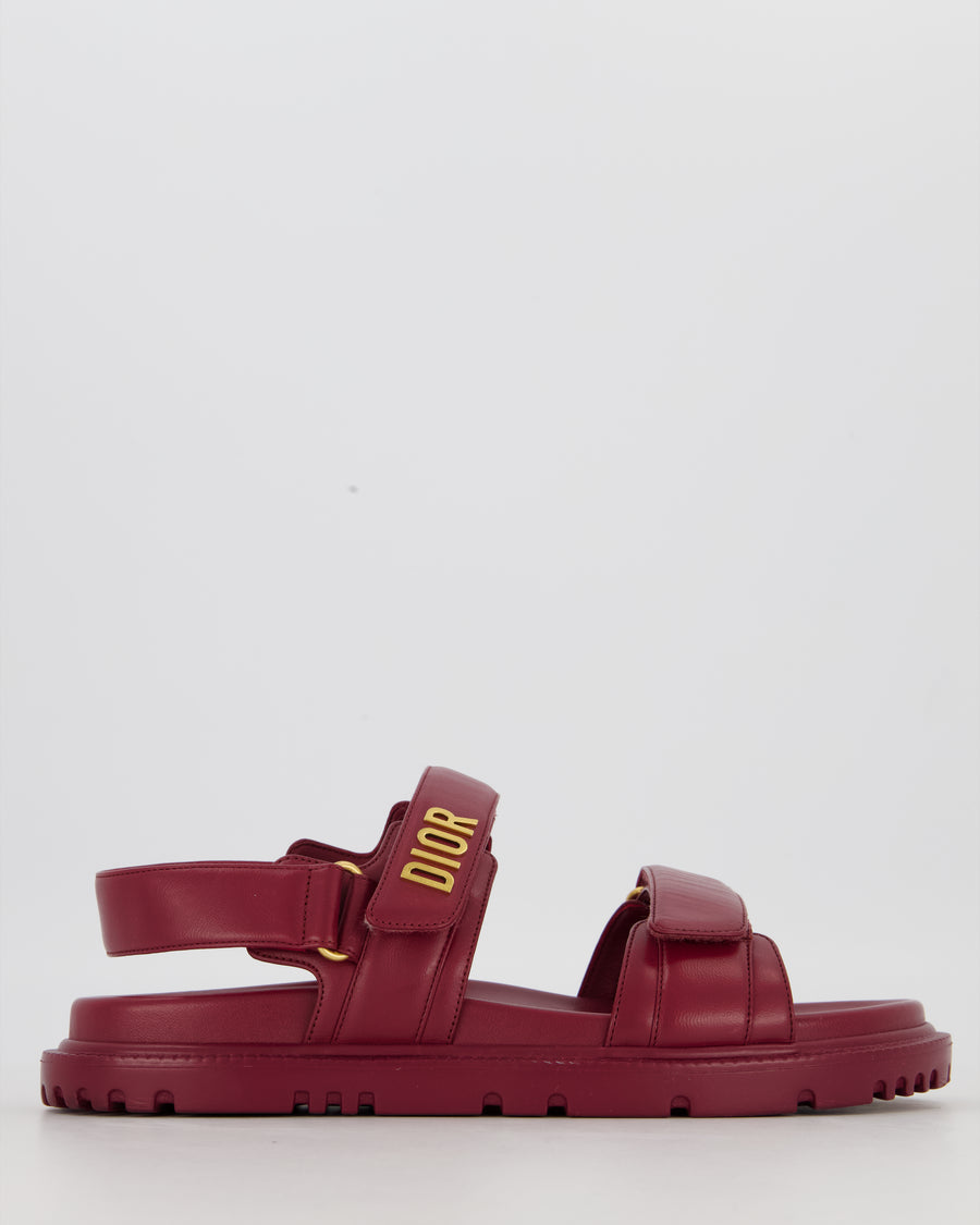 Christian Dior Dioract Dad Sandals in Burgundy Lambskin with Brushed Gold Logo Size EU 41.5