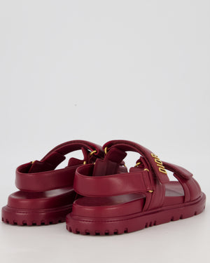 Christian Dior Dioract Dad Sandals in Burgundy Lambskin with Brushed Gold Logo Size EU 41.5