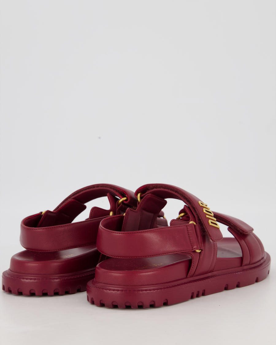 Christian Dior Dioract Dad Sandals in Burgundy Lambskin with Brushed Gold Logo Size EU 41.5