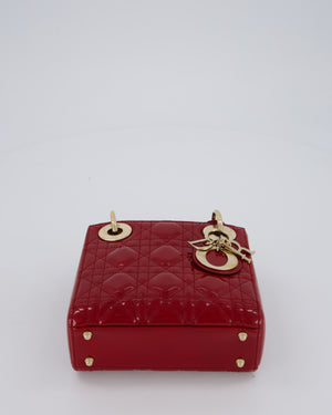 Christian Dior Red Mini Lady Dior Bag in Patent Leather With Gold Hardware