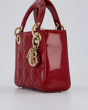 Christian Dior Red Mini Lady Dior Bag in Patent Leather With Gold Hardware