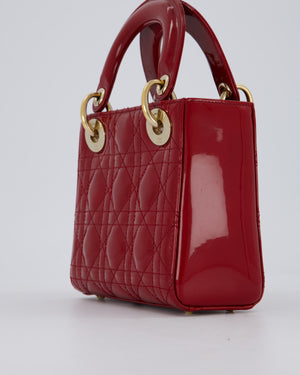 Christian Dior Red Mini Lady Dior Bag in Patent Leather With Gold Hardware