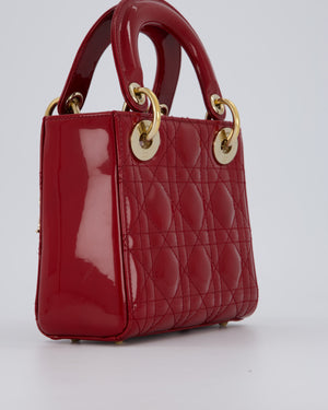 Christian Dior Red Mini Lady Dior Bag in Patent Leather With Gold Hardware