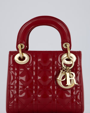 Christian Dior Red Mini Lady Dior Bag in Patent Leather With Gold Hardware