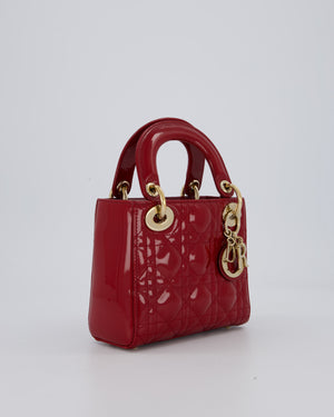 Christian Dior Red Mini Lady Dior Bag in Patent Leather With Gold Hardware