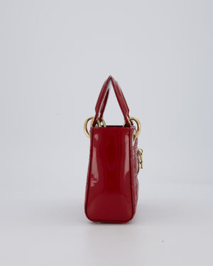 Christian Dior Red Mini Lady Dior Bag in Patent Leather With Gold Hardware