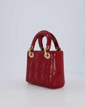 Christian Dior Red Mini Lady Dior Bag in Patent Leather With Gold Hardware