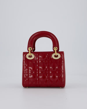 Christian Dior Red Mini Lady Dior Bag in Patent Leather With Gold Hardware