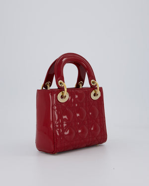 Christian Dior Red Mini Lady Dior Bag in Patent Leather With Gold Hardware