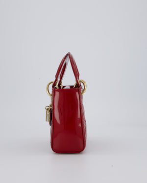 Christian Dior Red Mini Lady Dior Bag in Patent Leather With Gold Hardware