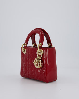 Christian Dior Red Mini Lady Dior Bag in Patent Leather With Gold Hardware