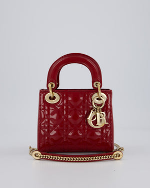 Christian Dior Red Mini Lady Dior Bag in Patent Leather With Gold Hardware
