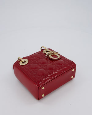Christian Dior Red Mini Lady Dior Bag in Patent Leather With Gold Hardware