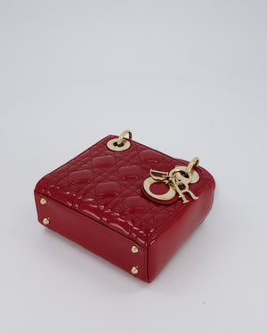 Christian Dior Red Mini Lady Dior Bag in Patent Leather With Gold Hardware