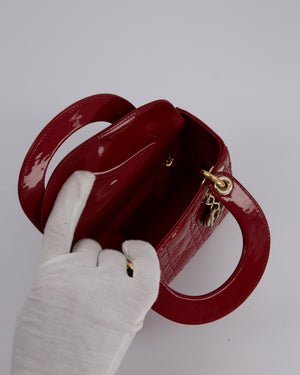 Christian Dior Red Mini Lady Dior Bag in Patent Leather With Gold Hardware