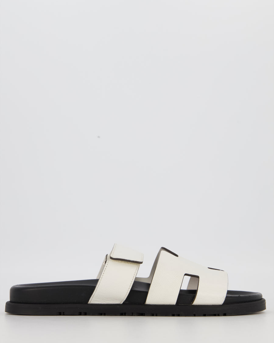 Hermès White Epsom Leather Chypre Sandals Size EU 42.5