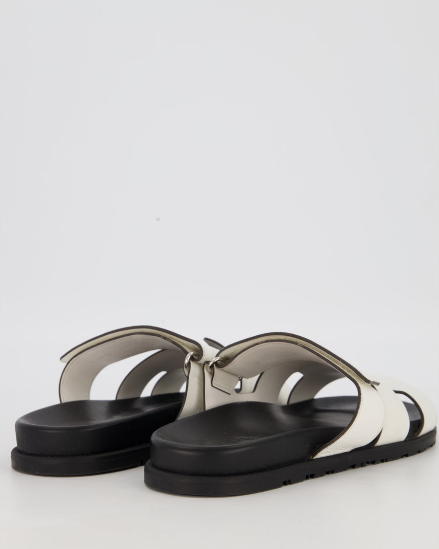 Hermès White Epsom Leather Chypre Sandals Size EU 42.5