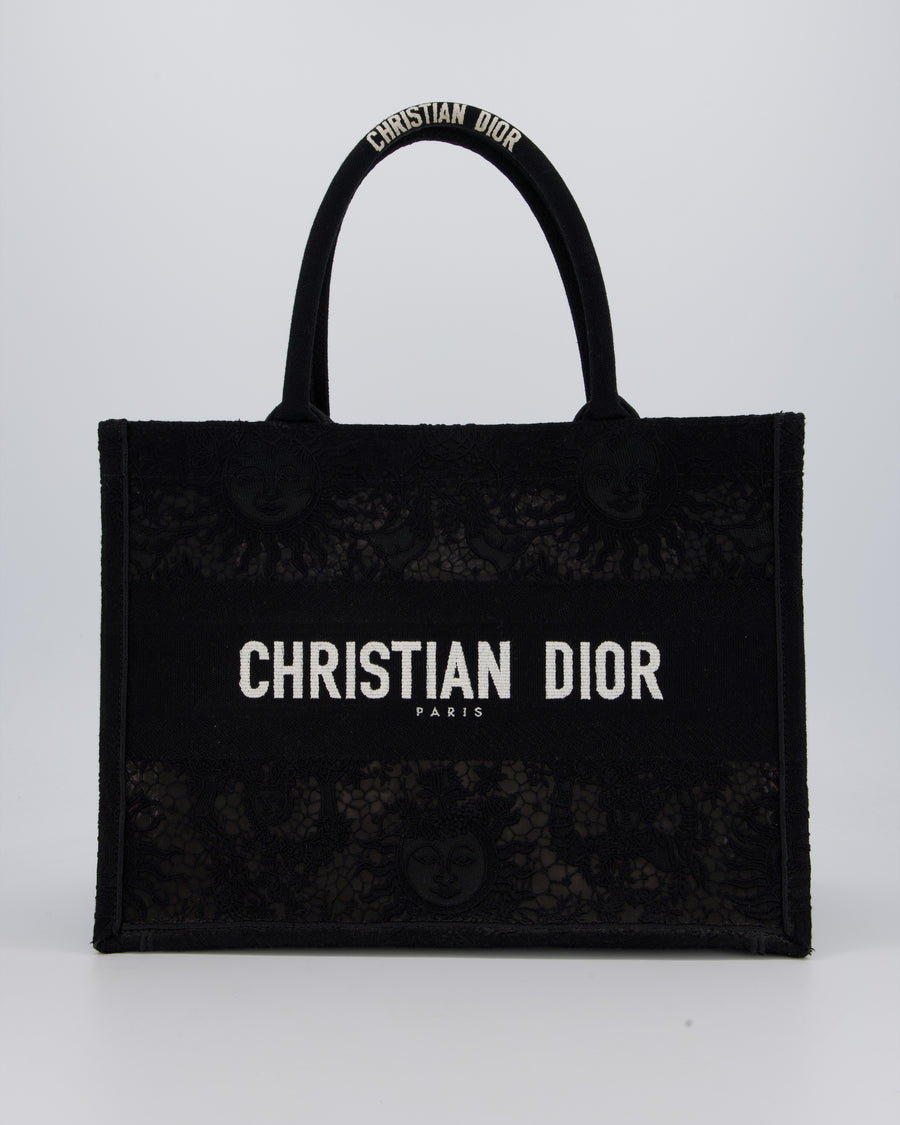 Christian Dior Small Book Tote in Black Embroidry and White Logo